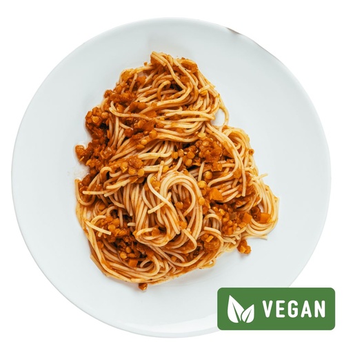 Rote Linsen Bolognese mit Spaghetti 